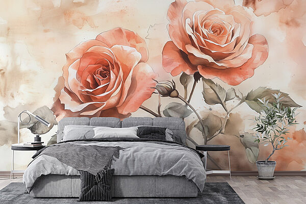 Peinture de deux roses Papier peint Peinture de deux roses