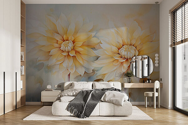 Peinture de fleurs sur fond blanc Papier peint Peinture de fleurs sur fond blanc
