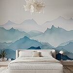 Papier peint Peinture de montagnes et d'arbres