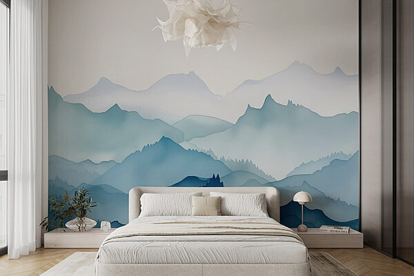 Peinture de montagnes et d'arbres Papier peint Peinture de montagnes et d'arbres