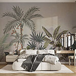 Papier peint Peinture murale de plantes et d'oiseaux