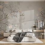 Papier peint Papier peint avec des oiseaux sur une branche d'arbre