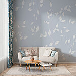 Papier peint Feuilles blanches sur fond bleu