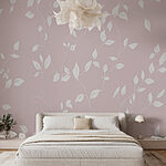 Papier peint Motif de feuilles blanches sur fond rose