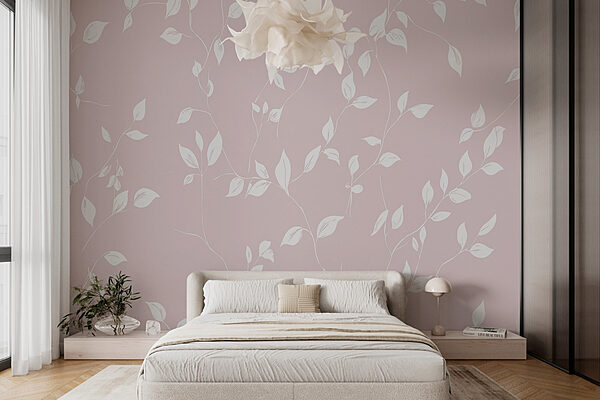 Motif de feuilles blanches sur fond rose Papier peint Motif de feuilles blanches sur fond rose