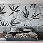 Papier peint Motif de feuilles en noir et blanc