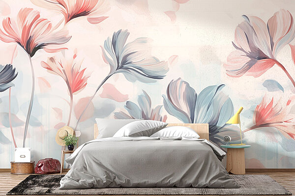 Peinture de fleurs sur fond blanc Papier peint Peinture de fleurs sur fond blanc