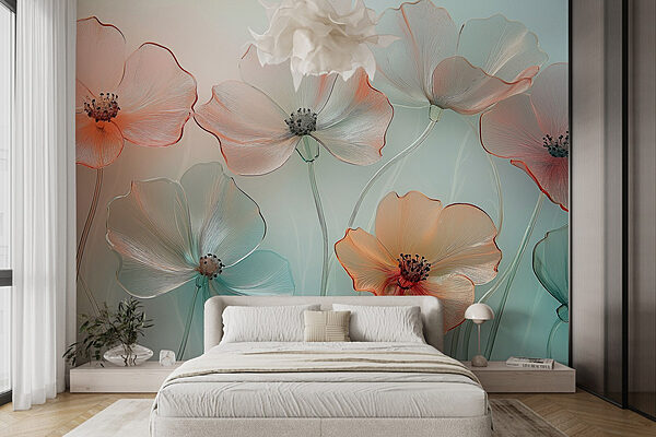Groupe de fleurs sur fond flou Papier peint Groupe de fleurs sur fond flou