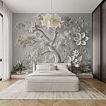 Papier peint Arbre blanc avec des fleurs