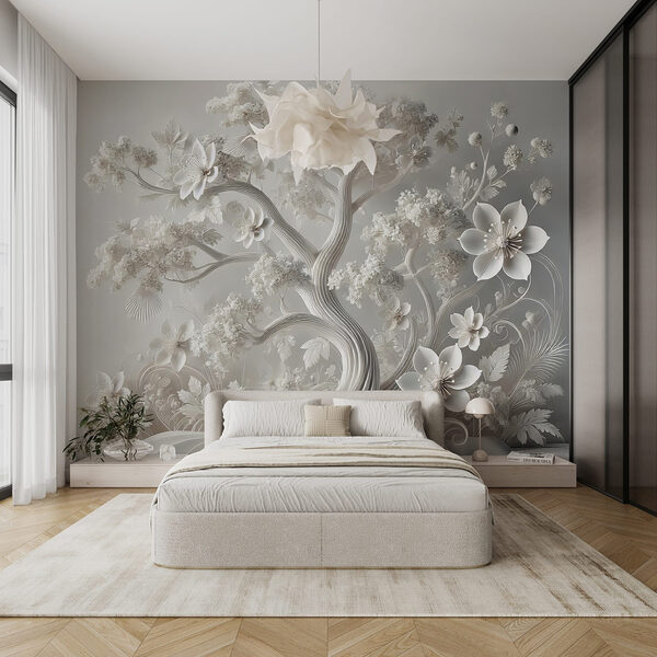 Arbre blanc avec des fleurs Papier peint Arbre blanc avec des fleurs