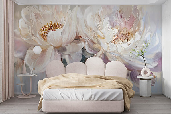 Peinture de fleurs sur fond blanc Papier peint Peinture de fleurs sur fond blanc