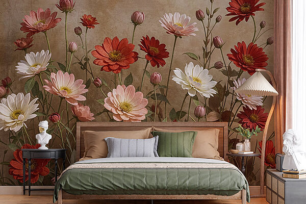 Groupe de fleurs sur tiges Papier peint Groupe de fleurs sur tiges