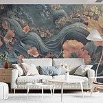 Papier peint Peinture de fleurs et de vagues