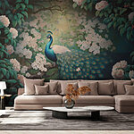 Papier peint Peinture d'un paon sur une branche d'arbre