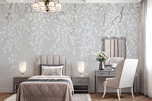 Fleurs blanches sur une branche d'arbre Papier peint Fleurs blanches sur une branche d'arbre