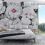 Papier peint Groupe de fleurs blanches avec centre rouge
