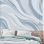 Papier peint Motif ondulé blanc et bleu
