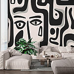 Papier peint Motif noir et blanc avec différentes formes