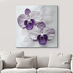 Tableaux Fleurs violettes et blanches sur une surface blanche