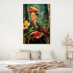 Tableaux Oiseau coloré assis sur une branche avec des fleurs