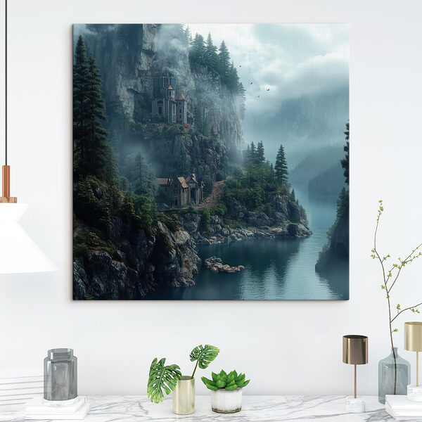 Rivière avec une maison sur une falaise Tableaux Rivière avec une maison sur une falaise