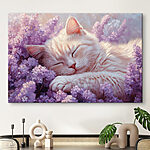 Tableaux Chat dormant dans un parterre de fleurs
