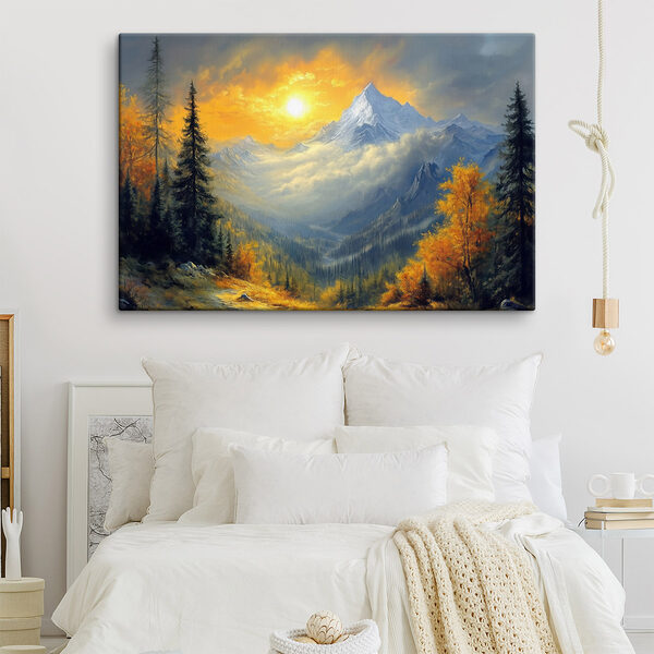 Paysage de montagne avec arbres et nuages Tableaux Paysage de montagne avec arbres et nuages
