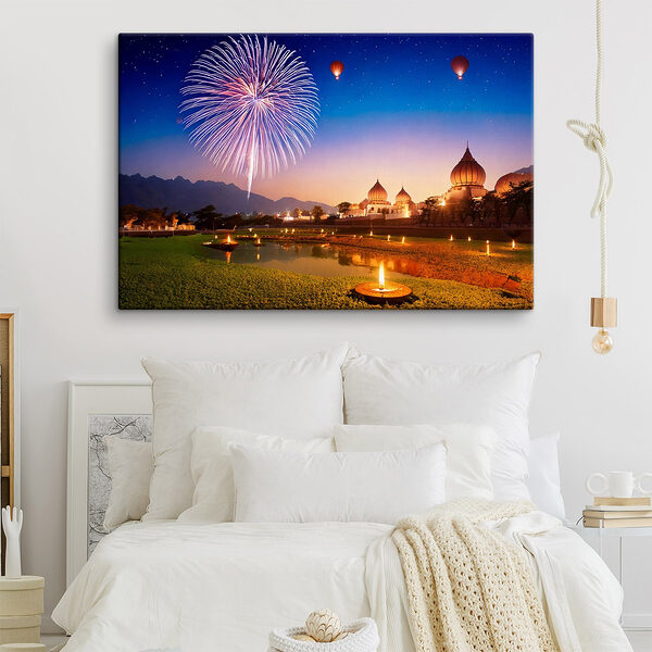 Feu d'artifice dans le ciel au-dessus d'un étang Tableaux Feu d'artifice dans le ciel au-dessus d'un étang