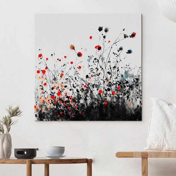 Groupe de fleurs avec des taches rouges et noires Tableaux Groupe de fleurs avec des taches rouges et noires