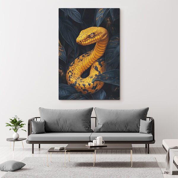 Serpent jaune avec des feuilles noires Tableaux Serpent jaune avec des feuilles noires