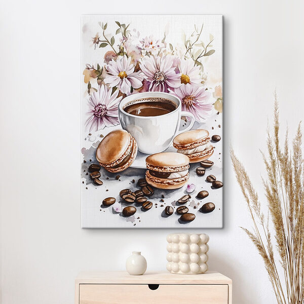 Aquarelle d'une tasse de café et de biscuits Tableaux Aquarelle d'une tasse de café et de biscuits