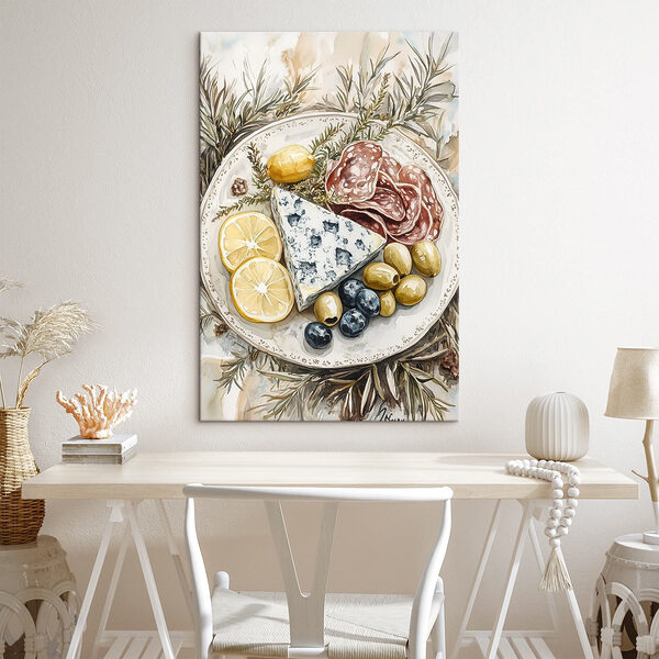 Assiette de nourriture avec du fromage et des olives Tableaux Assiette de nourriture avec du fromage et des olives