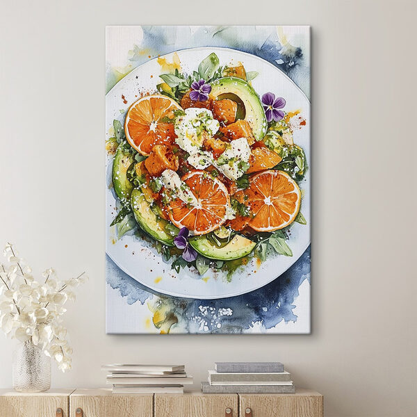 Assiette de nourriture avec oranges et avocats Tableaux Assiette de nourriture avec oranges et avocats