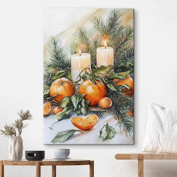 Aquarelle d'oranges et de bougies sur une table Tableaux Aquarelle d'oranges et de bougies sur une table