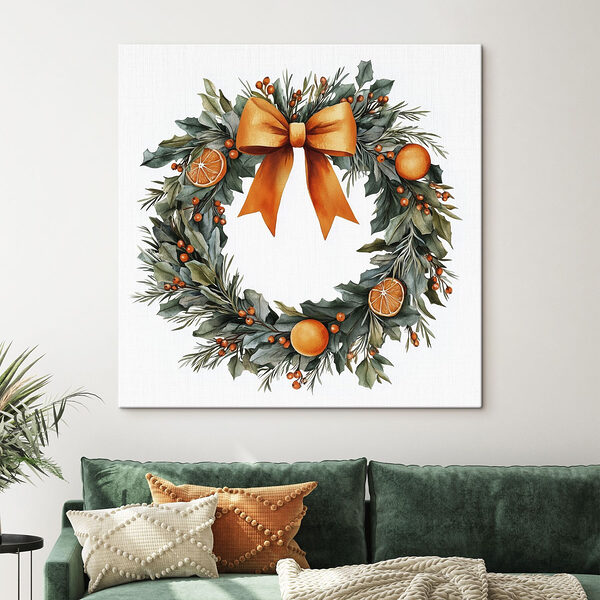 Couronne aquarelle avec oranges et baies Tableaux Couronne aquarelle avec oranges et baies