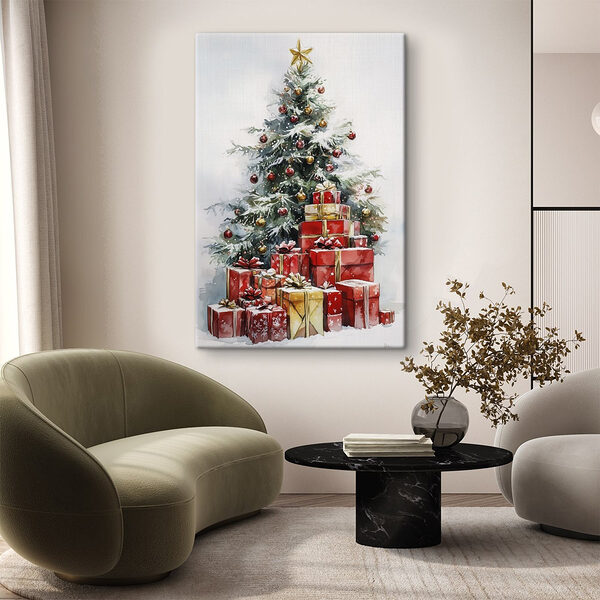 Aquarelle de cadeaux sous un arbre de Noël Tableaux Aquarelle de cadeaux sous un arbre de Noël