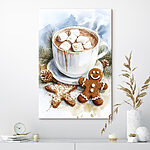 Tableaux Tasse de chocolat chaud avec des marshmallows et des biscuits de pain d'épices