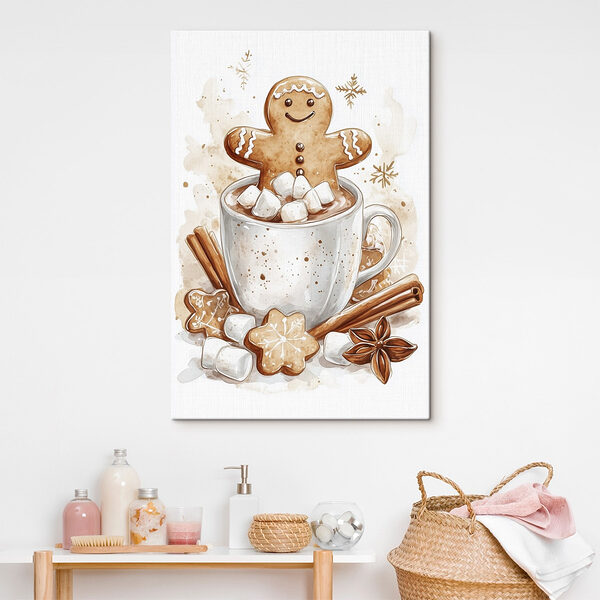 Bonhomme de pain d'épices dans une tasse de chocolat chaud Tableaux Bonhomme de pain d'épices dans une tasse de chocolat chaud