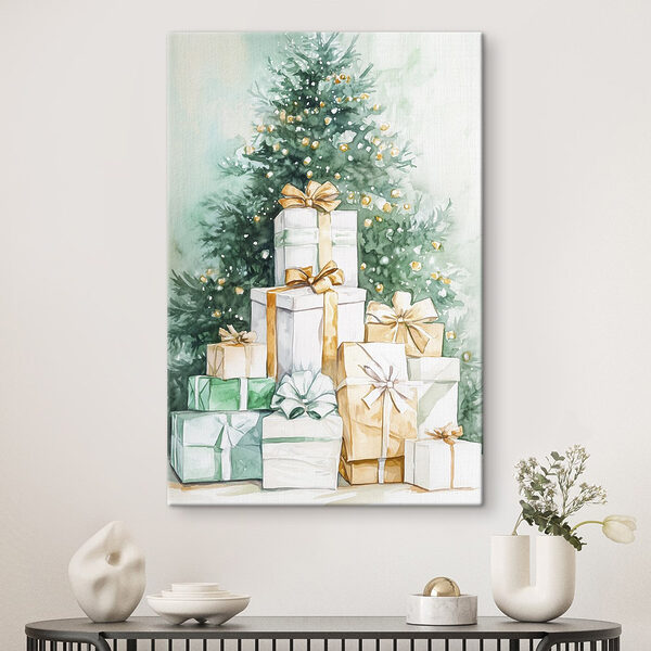 Aquarelle de cadeaux sous un sapin Tableaux Aquarelle de cadeaux sous un sapin