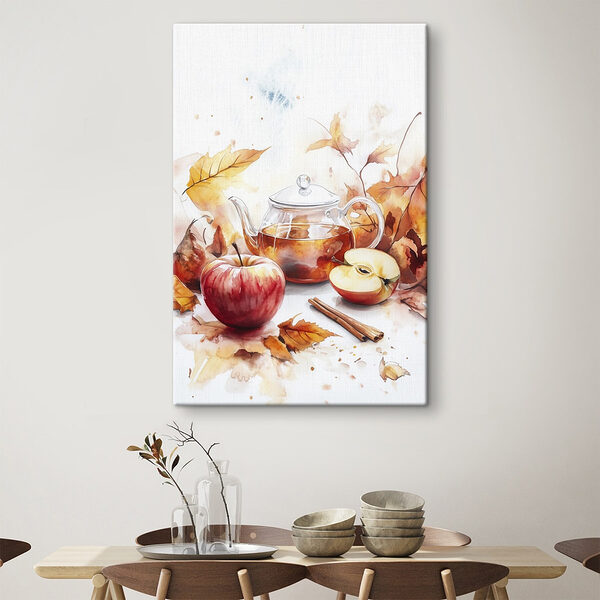 Aquarelle d'une théière et de pommes Tableaux Aquarelle d'une théière et de pommes