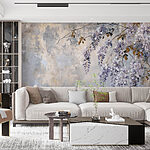 Papier peint Peinture d'une branche avec des fleurs violettes