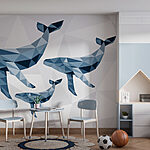 Papier peint Groupe de baleines en style low poly