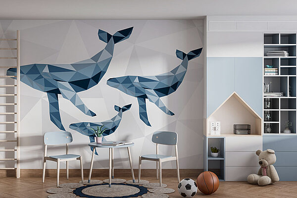 Groupe de baleines en style low poly Papier peint Groupe de baleines en style low poly