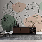 Papier peint Dessin de fleurs et de feuilles