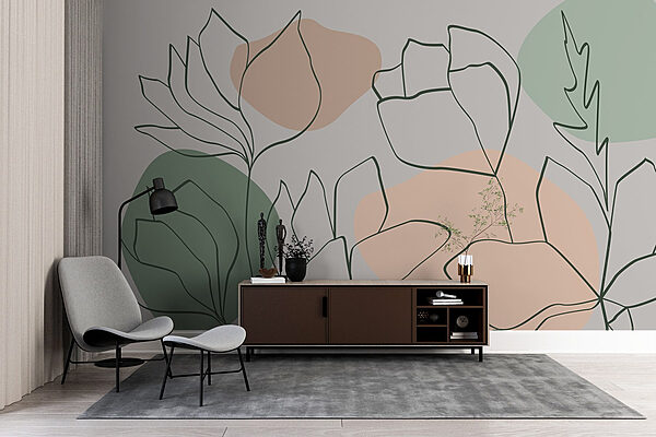 Dessin de fleurs et de feuilles Papier peint Dessin de fleurs et de feuilles