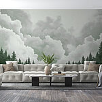 Papier peint Groupe d'arbres et de nuages