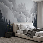 Papier peint Groupe d'arbres et de nuages