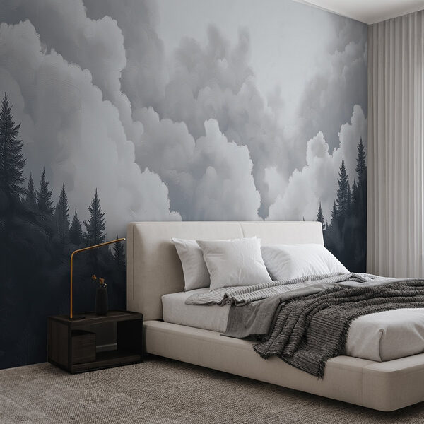 Groupe d'arbres et de nuages Papier peint Groupe d'arbres et de nuages