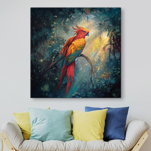 Oiseau coloré assis sur une branche dans une forêt Tableaux Oiseau coloré assis sur une branche dans une forêt