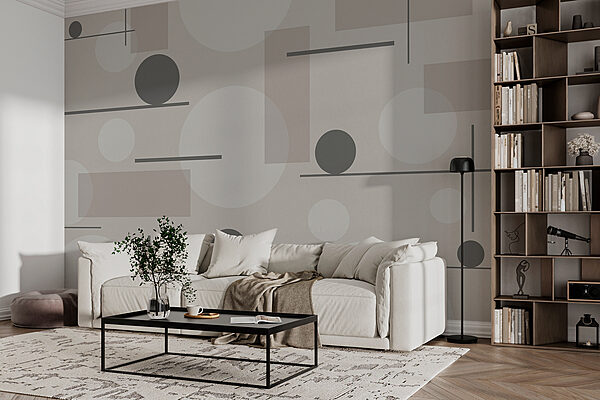 Motif gris et blanc avec des cercles et des carrés Papier peint Motif gris et blanc avec des cercles et des carrés
